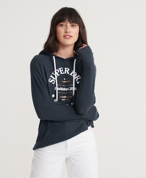 Superdry Super Soft Graphic Női Kapucnis Pulóver Sötétkék | OQCGH7210